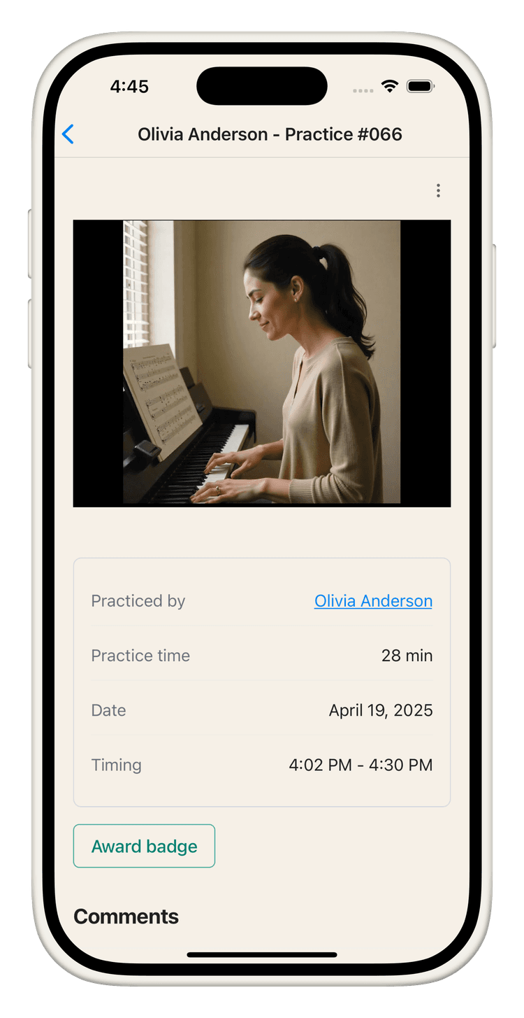 Screenshot of Shiro Teacher App showing a student's practice session